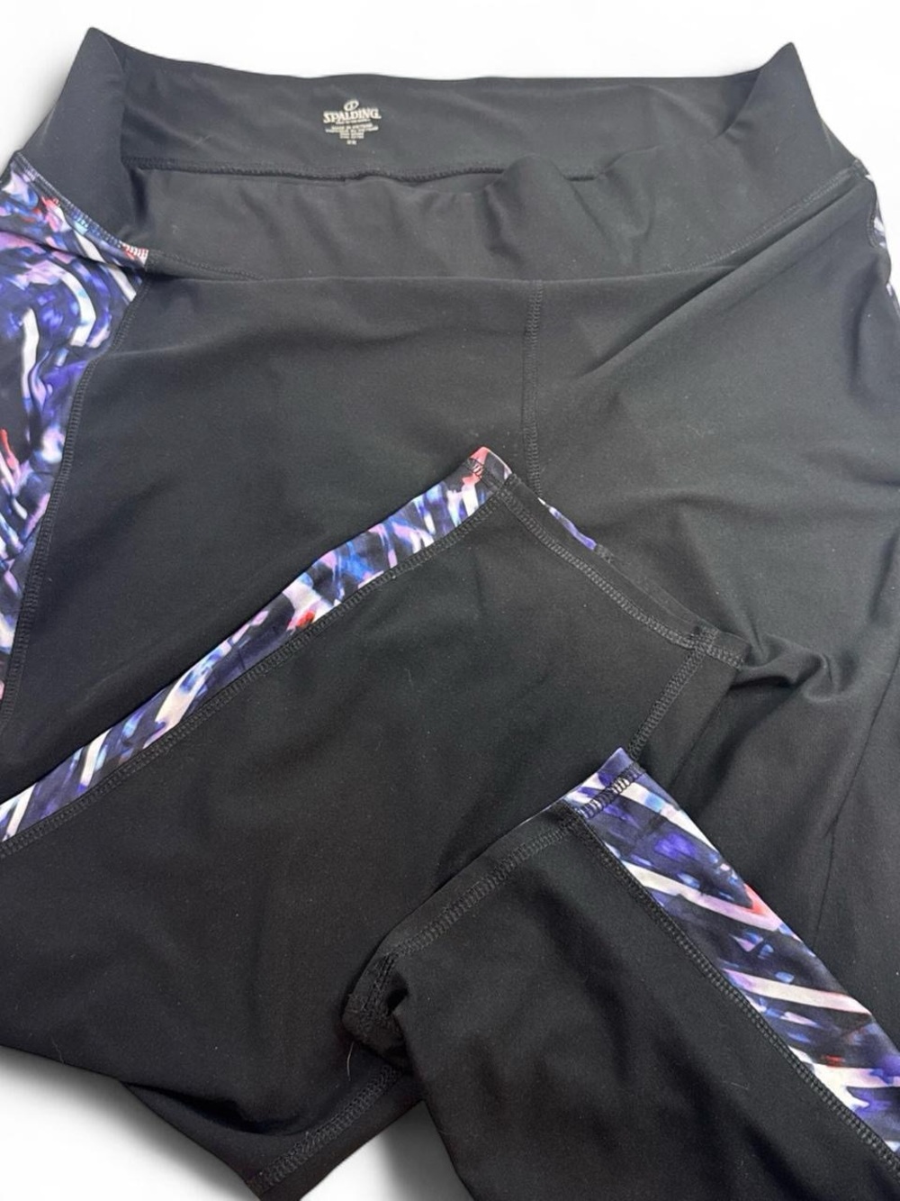 Spalding Black Leggings with Purple & Blue Accent Panels